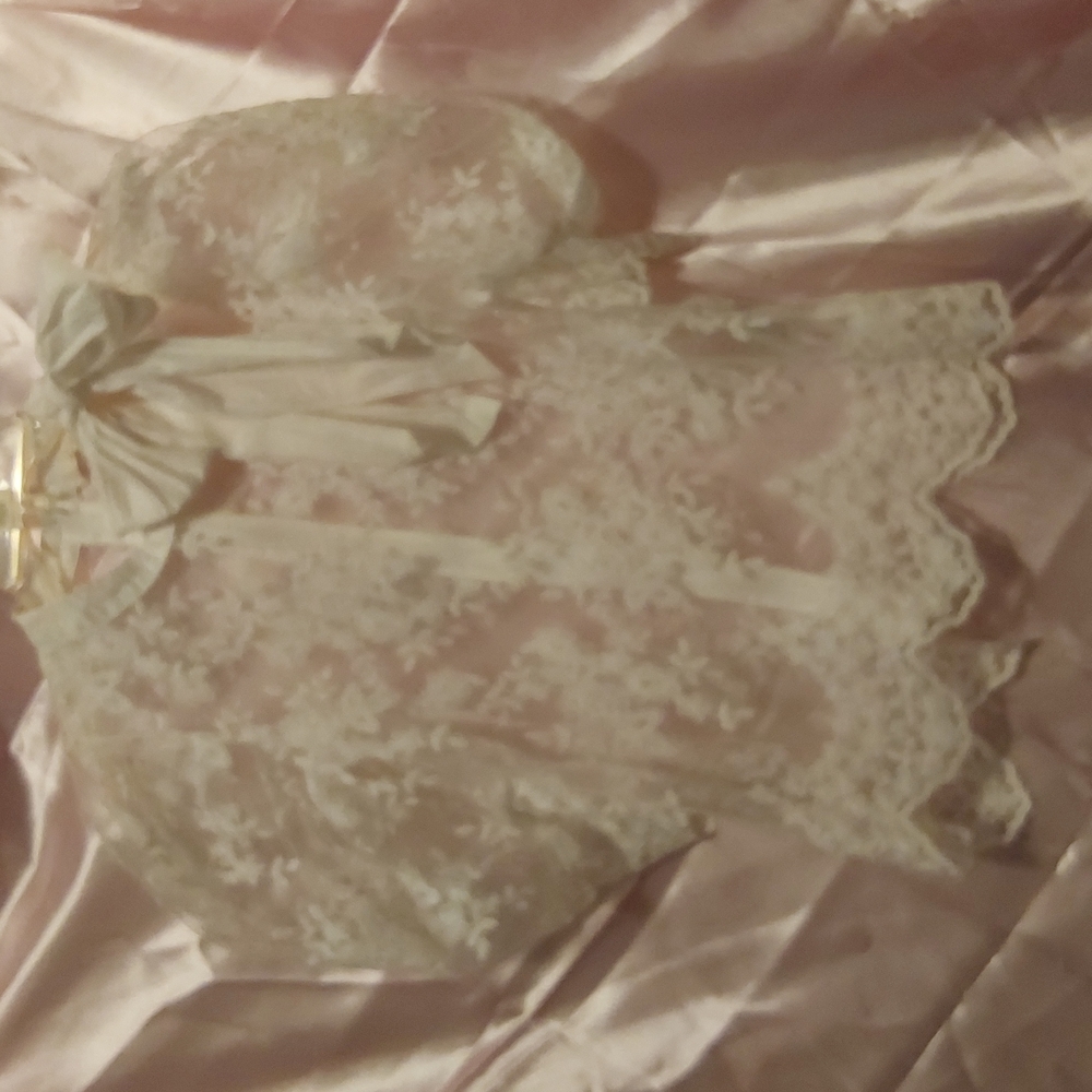 Pastel brand off white lace top with bow and back zip.